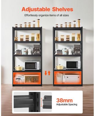 5-Tier Storage Shelves, 2000-Lb Capacity, 18"D x 36"W x 72"H, Adjustable Metal Utility Rack, Black