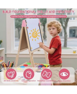3 in 1 Kids Art Easel Set, Dual-Sided Art Station w/Whiteboard & Chalkboard