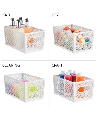 Perforated Metal Storage Bin with Handles - Set of 2 - Matte White