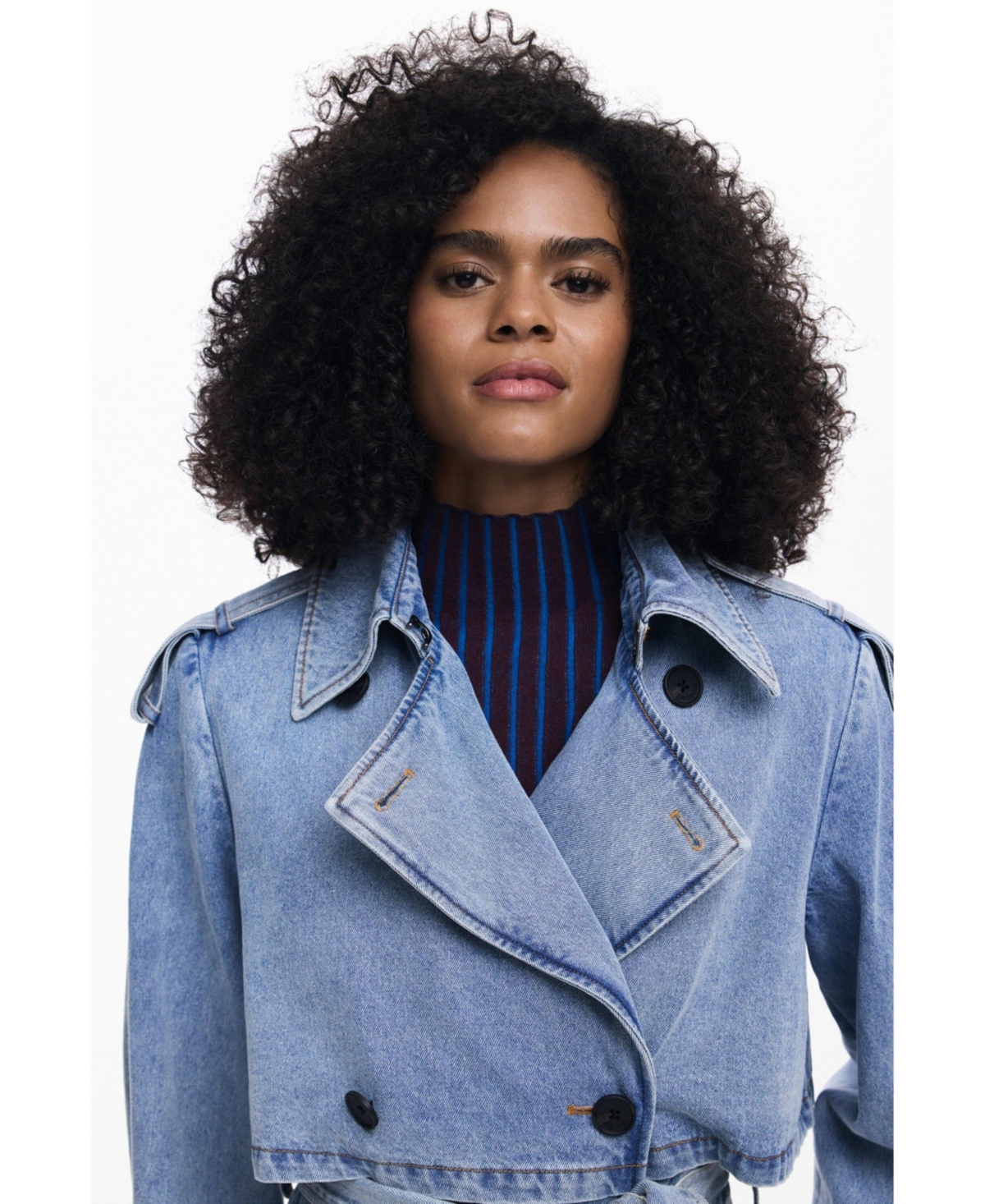 Desigual Women's Denim trench coat with belt