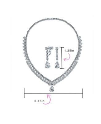 CZ Cubic Zirconia Solitaire Teardrop Statement Collar Statement Necklace & Clip-On Earrings Jewelry Set