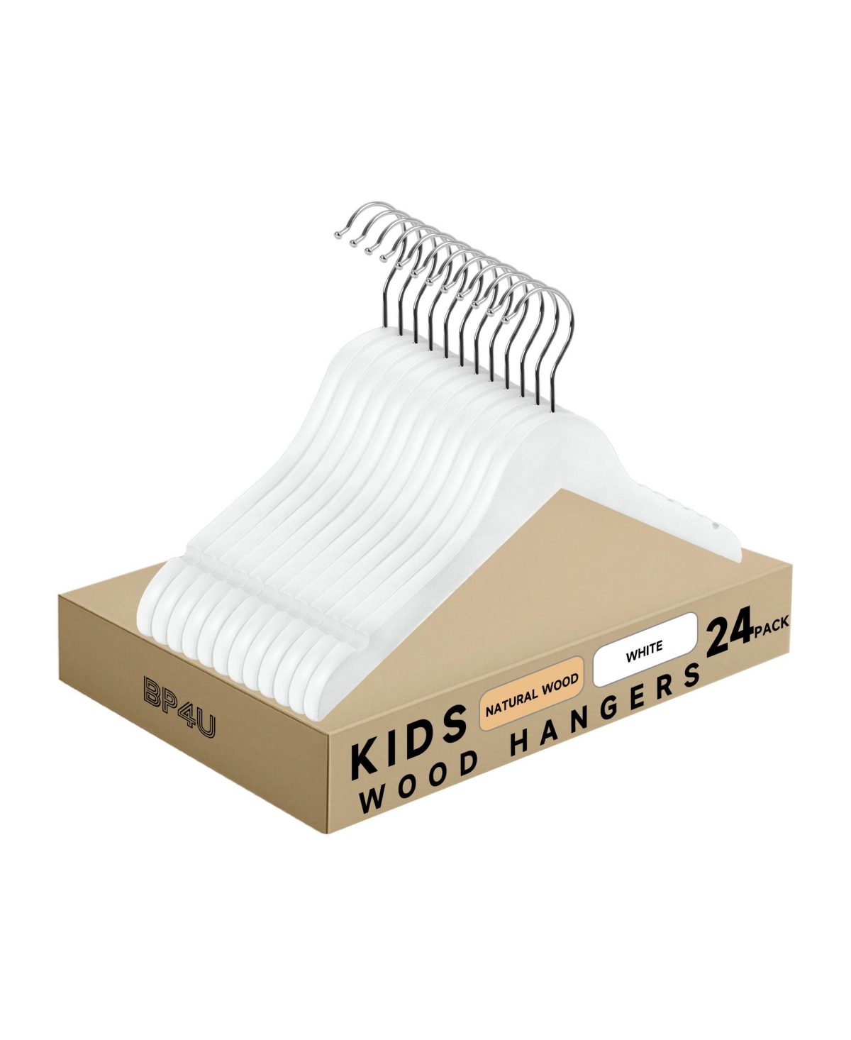 BP4U Kids Wooden Clothes Hangers, Baby Solid Wood Coat Shirt Top Hangers for Toddlers, Children, Youth's for Jackets, Dresses, Blouse, Overcoat - Whit