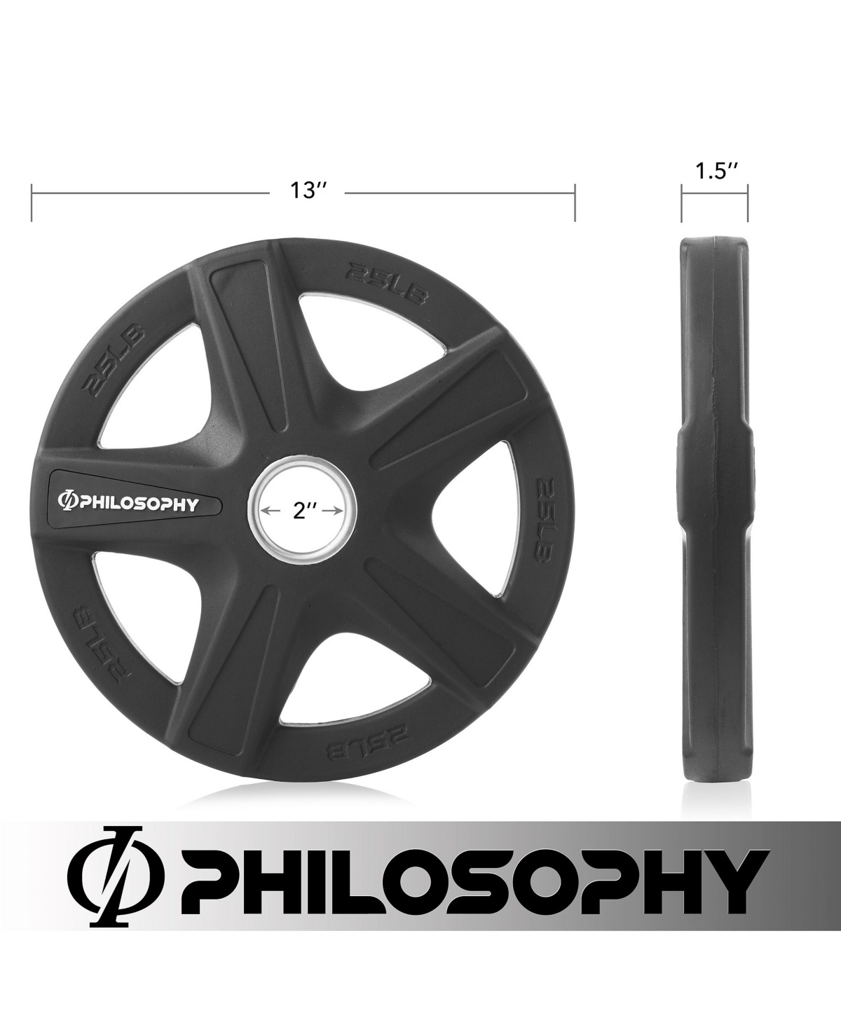 Philosophy Gym Set of 2 Rubber Coated 2-inch Olympic Grip Weight Plates (25 Lb each) for Weightlifting