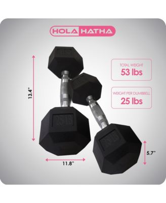 Iron Hexagonal Cast Exercise 25 lb Dumbbell Weights w/Contoured Grips