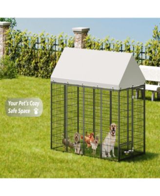 Dog Run Enclosure with Roof Cover in Black