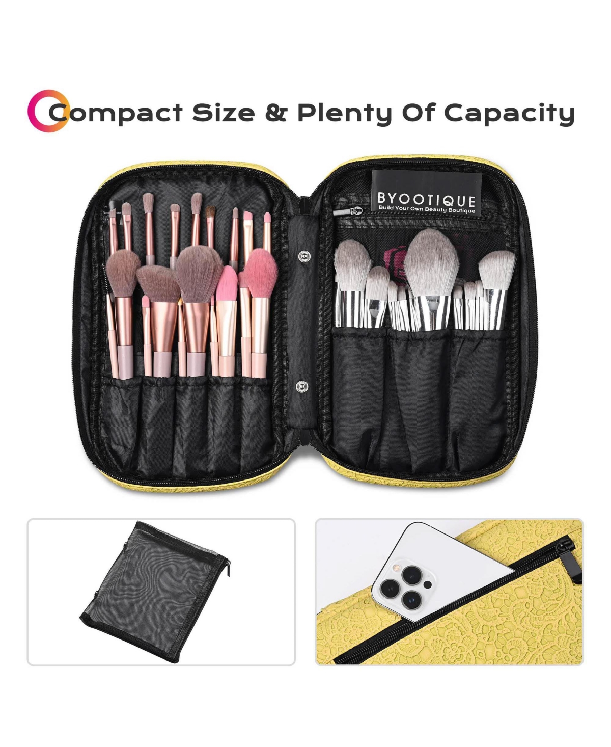 Byootique Travel Makeup Brush Holder Bag Cosmetic Brush Organizer Rococo Yellow