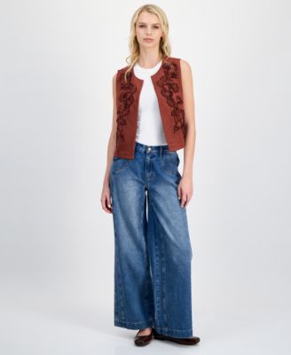 Women's Faux-Suede Open-Front Vest