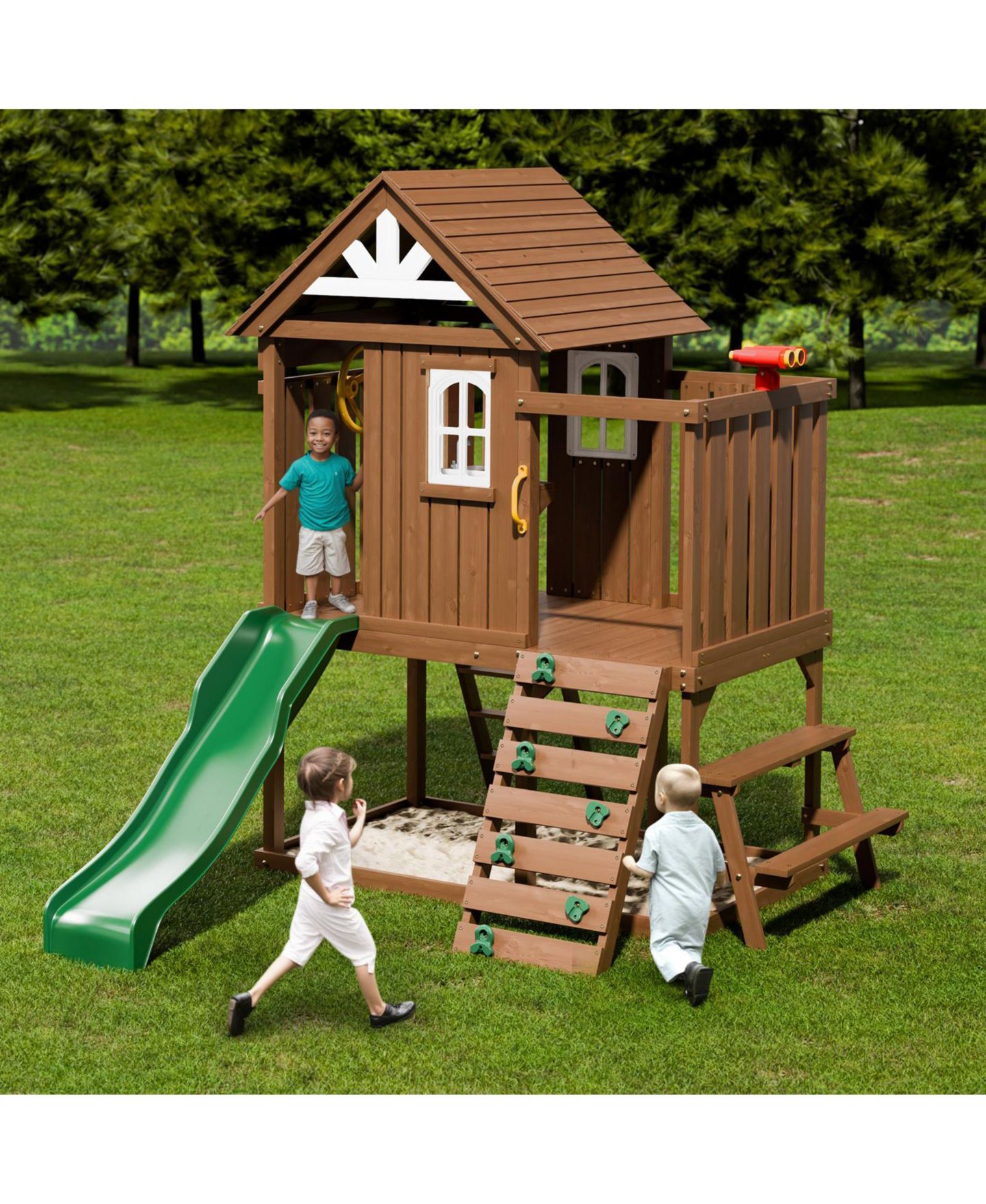 Детская игрушка Slickblue Kids Garden Playhouse with Slide and Ladder, цвет: Коричневый — фото 3