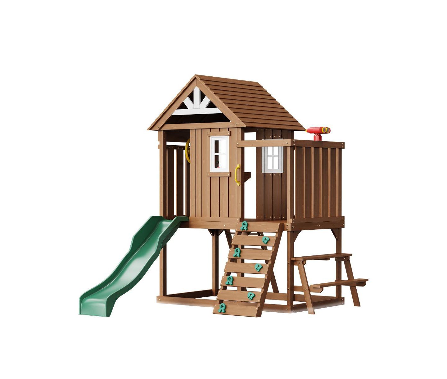 Детская игрушка Slickblue Kids Garden Playhouse with Slide and Ladder, цвет: Коричневый — фото 1