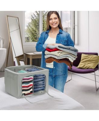 2 Pack Large Foldable Storage Box - Metal Frame, Oxford Fabric, Large Window & Handles