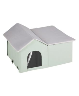 Large Heated Foldable Outdoor Cat Shelter, Green