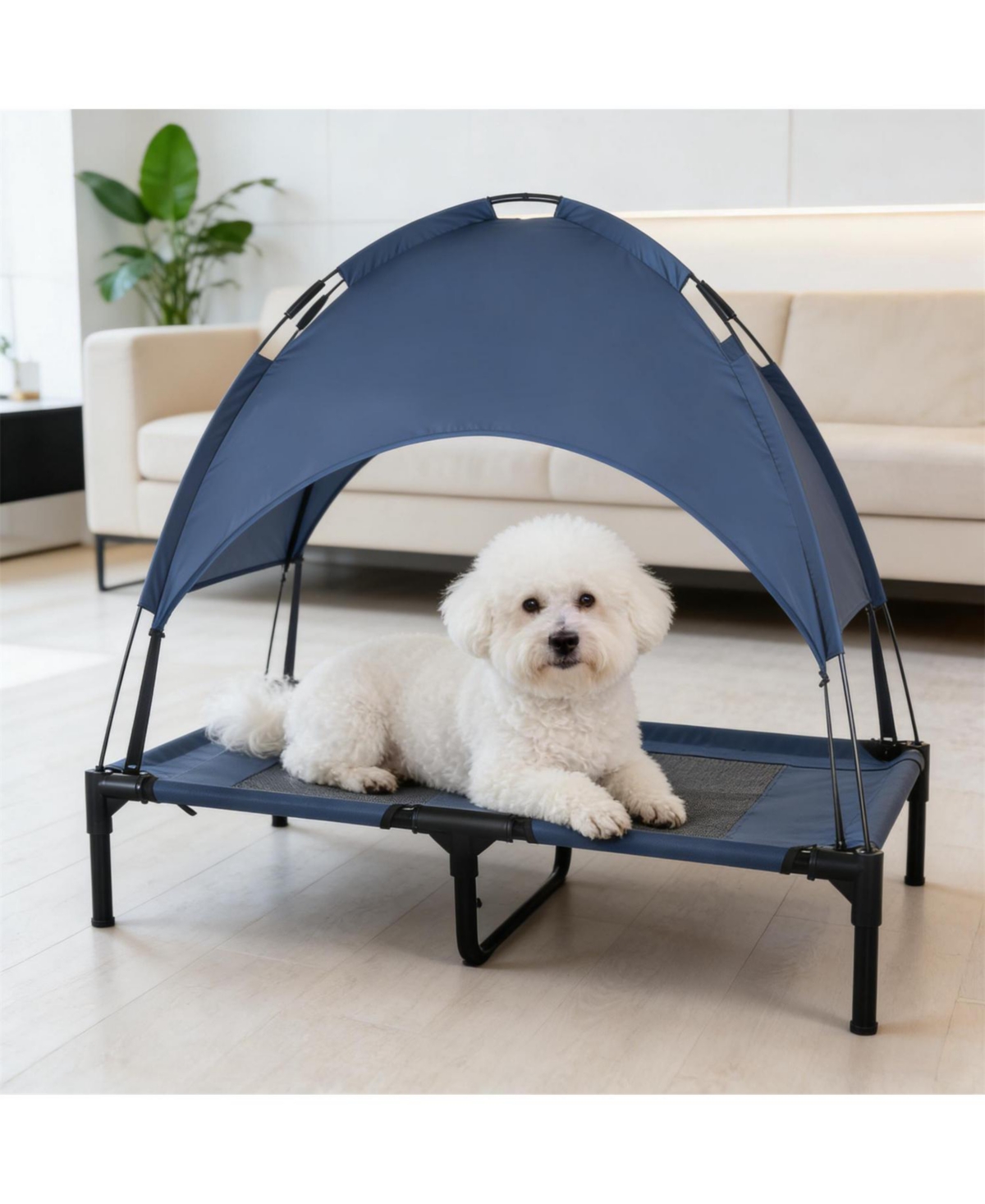 Aostirmotor Elevated Portable Dog Cot with Pad and legs in Dark Blue