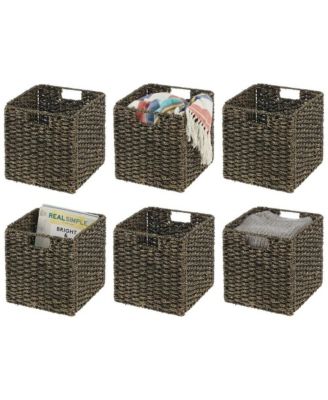 Seagrass Woven Cube Bin Basket Organizer, Handles, 6 Pack, Black Wash