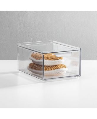 Plastic Stackable Bathroom Storage Organizer with Drawer, 8 Pack, Clear