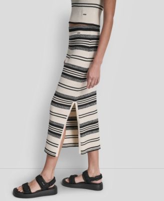 Women's Ribbed Stripe Pull-On Midi Skirt