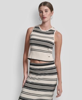 Women's Sleeveless Crew Neck Rib Sweater