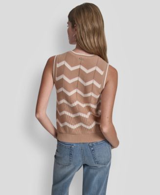 Women's Sleeveless Crew Neck Stripe Sweater