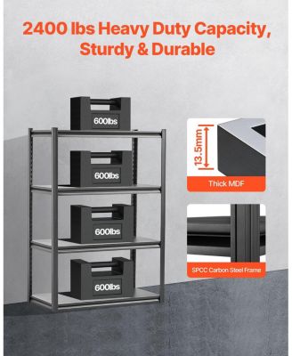 4-Tier Garage Storage Shelves, 2400-Lb Capacity, 20"D x 40"W x 57"H, Adjustable Utility Rack, Black