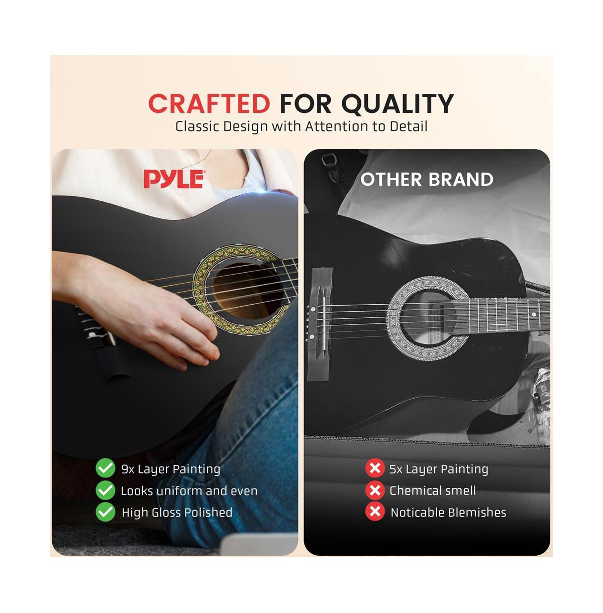 Pyle 34" 6-String Classic Guitar with Digital Tuner and Accessory Kit (Black