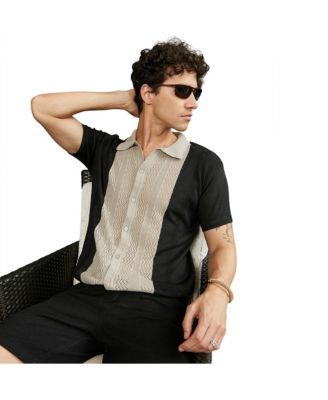 Men's Sand Beige & Onyx Black Block-Knit Slim-Fit Shirt