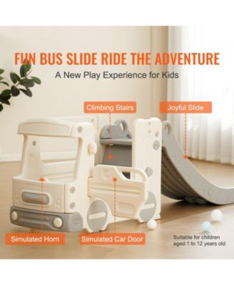 Toddler Slide, Kid Slide for Toddlers with Climbable Ladders & Bus Playhouse, Indoor Outdoor Slide Playset for Kids