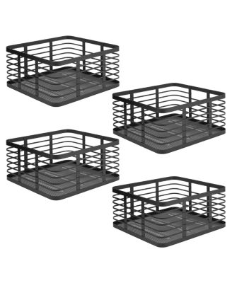 Metal Pantry Basket with Handles - Set of 4 - Matte Black