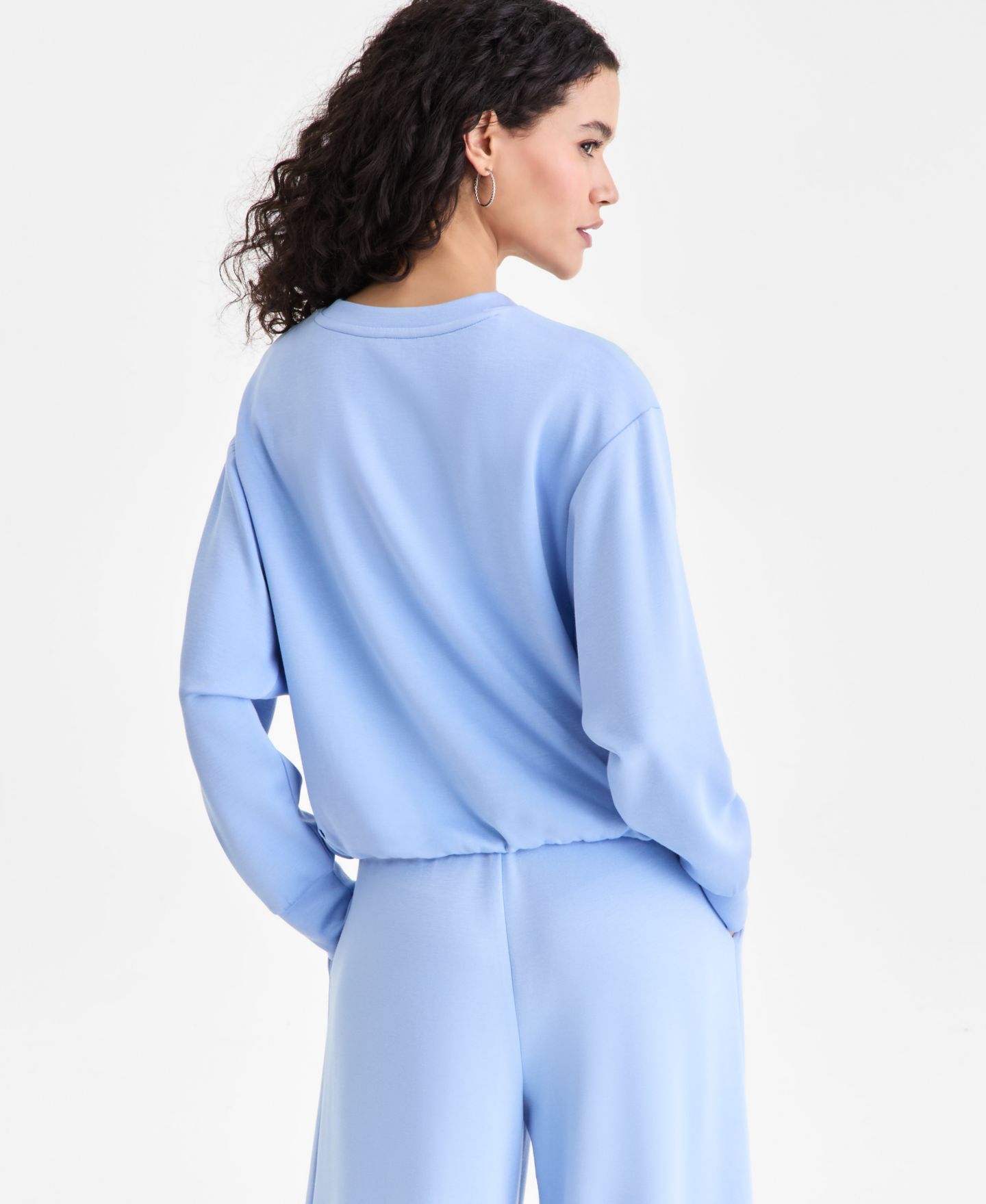 Женский свитшот I.N.C. International Concepts Off Duty Long-Sleeve Bubble-Hem, цвет: Синий — фото 2
