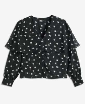 Women's Long-Sleeve Printed Capelet Blouse