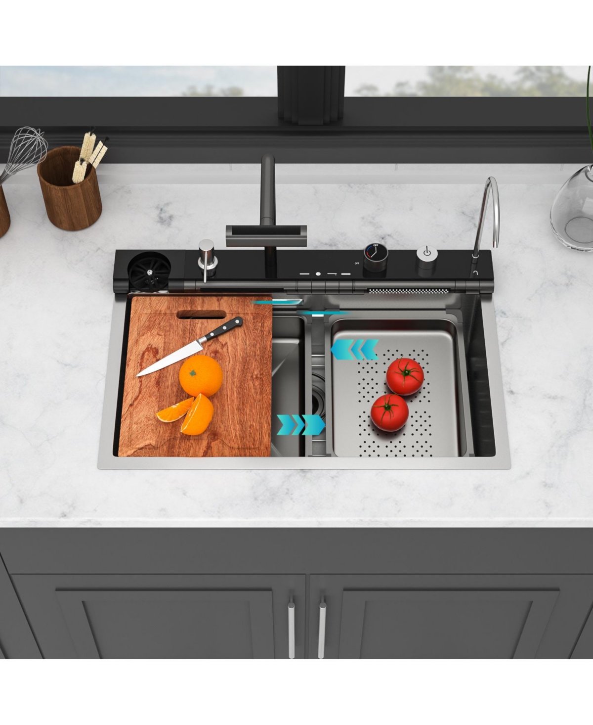 Flynama 30x19x9inch Smart Waterfall Kitchen Sink Workstation Stainless Steel 16 Gauge with Faucet