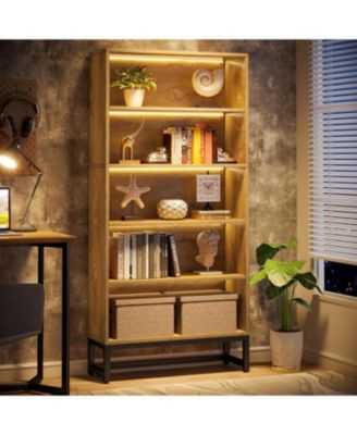 70.8" Tall Bookcase and Bookshelf with LED Lights, Free-Standing Library Bookshelf with 5-Tier Storage Shelves