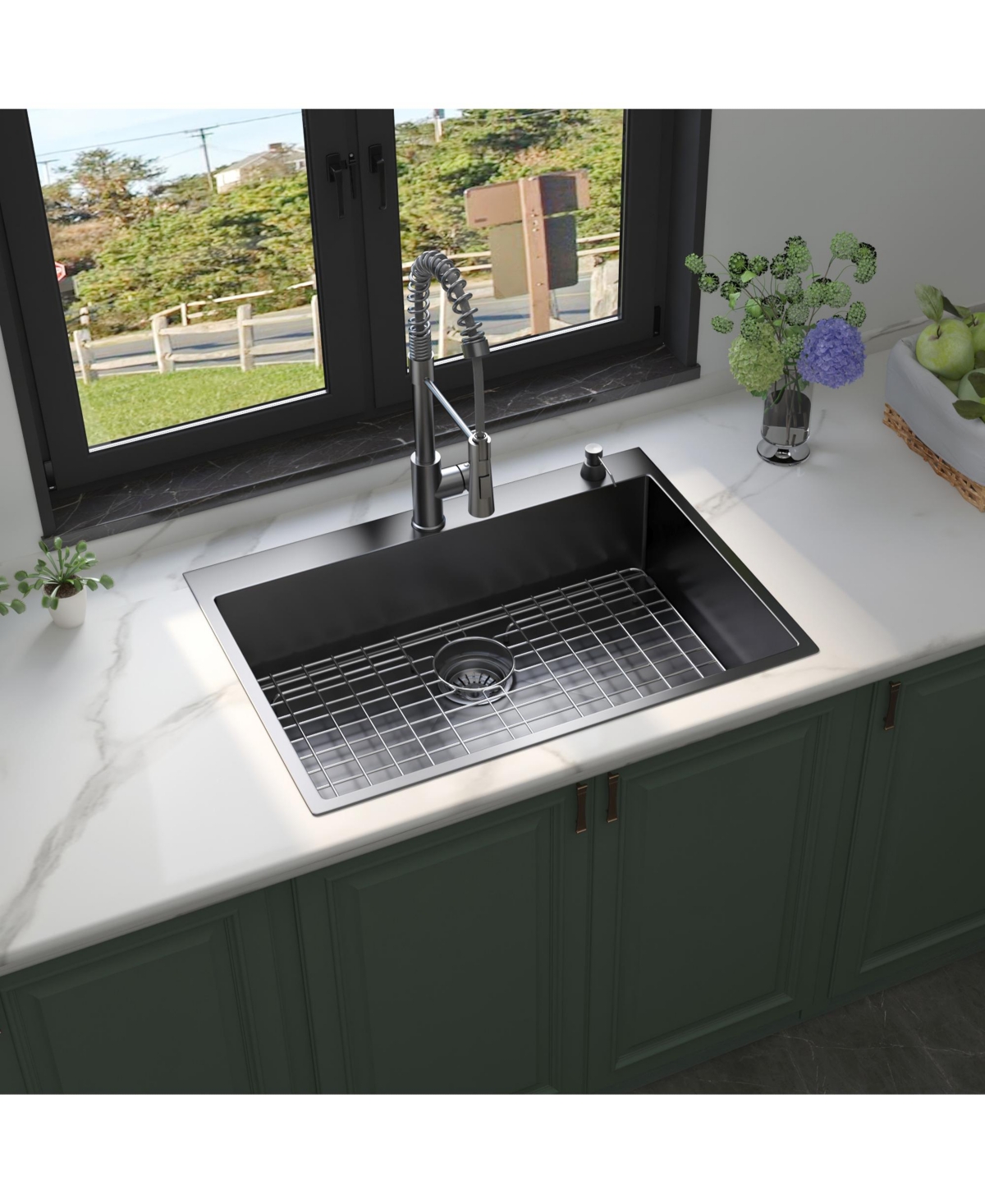 flynama 30x22x9inch Gunmetal Black Kitchen Sink Drop In Topmount Stainless Steel Single Bowl