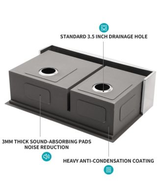 33x22x10 Inch Double Bowl 60 and 40 Farmhouse Workstation Kitchen Sink 16 Gauge T304 Stainless Steel Apron Front