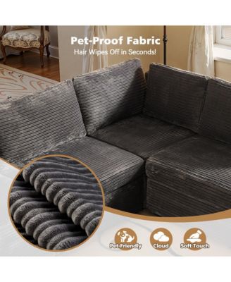 Modular Sectional Sofa Couch, 8-Piece L-Shaped Deep Seat Cloud Couch with Chaise Ottoman, Comfy Corduroy Modular Couches for Living Room