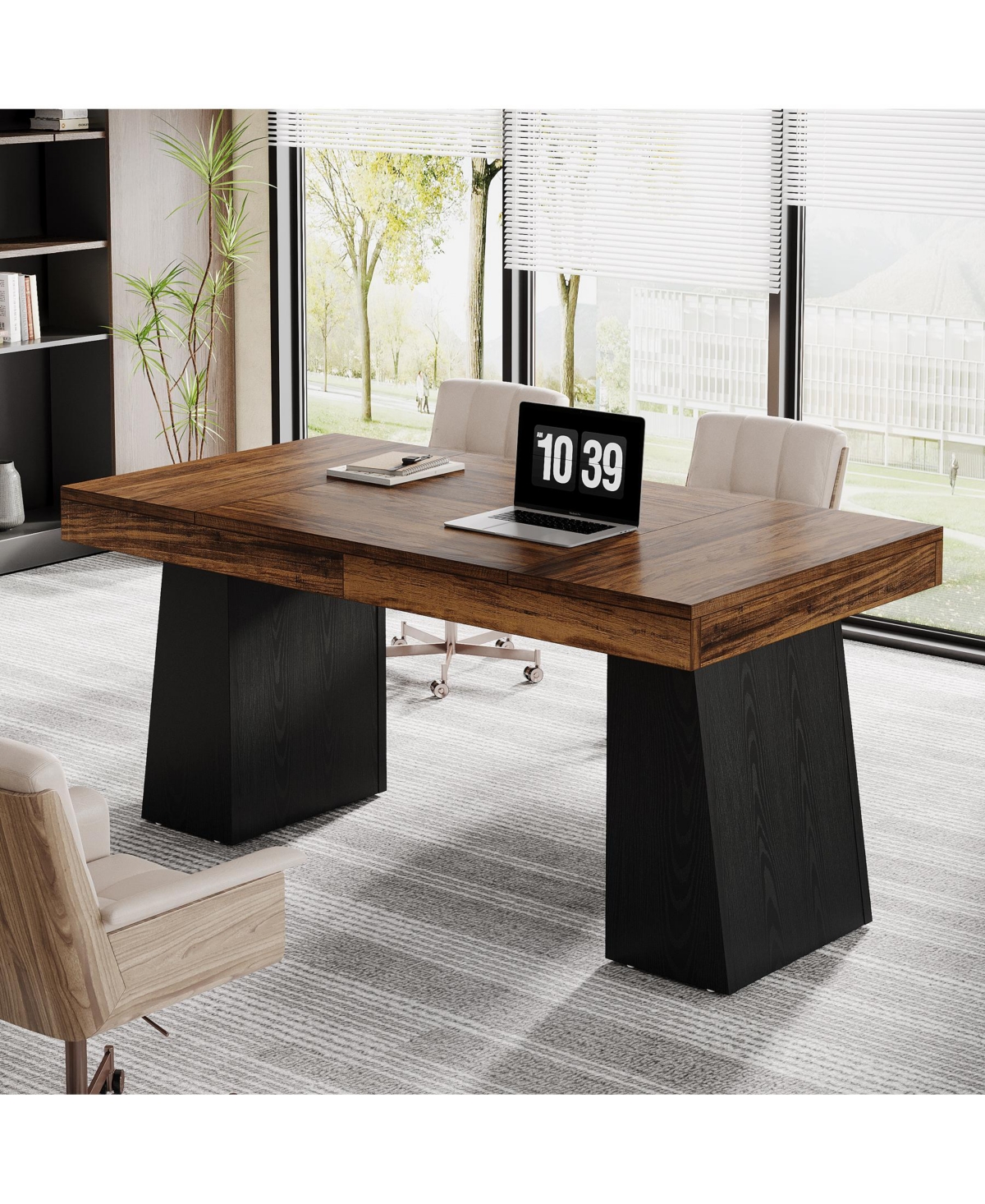 Tribesigns 55" Executive Wooden Desk with Double Pedestal