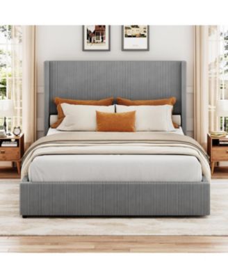 Upholstered Platform Bed Frame with Storage Drawers, Corduroy Wingback with Tufted Headboard and Footboard