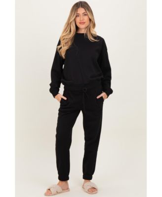 Maternity Black Fleece Long Sleeve Pullover & Jogger Set Maternity Pinkblush Black Fleece Long Sleeve Pullover & Jogger Set