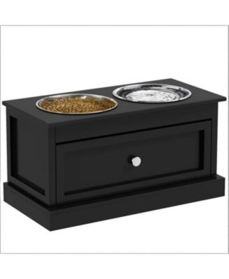 23.5 in. Wide Dog Bowls Elevated Feeding Station with Drawer in Black