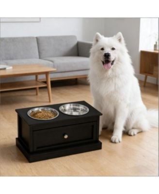23.5 in. Wide Dog Bowls Elevated Feeding Station with Drawer in Black
