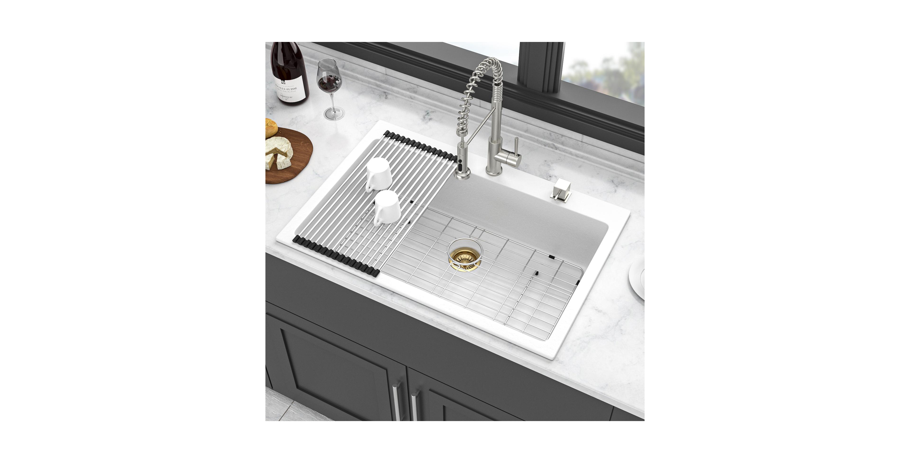 flynama Granite Composite Drop-in Quartz Kitchen Sink with Complete Accessory Set