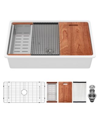 Porcelain Ceramic Single Bowl Dual Mount Undermount Workstation Kitchen Sink