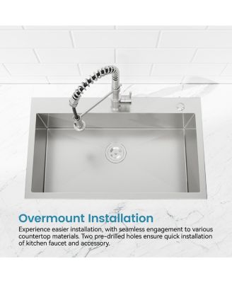 Overmount Single Bowl Dark Gray 304 Stainless Steel Handmade Kitchen Sink with US Standard Drain and Hook