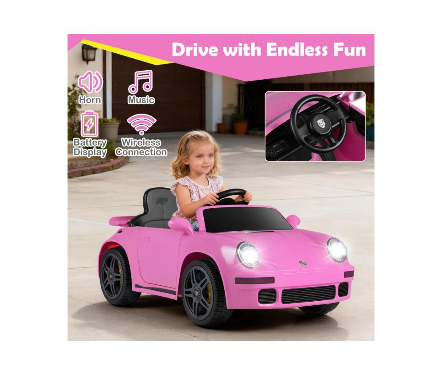 Детская игрушка HONGGE Electric Remote-Control Ride-On Car, 1-Seat, Ages 3-7, цвет: Розовый — фото 6