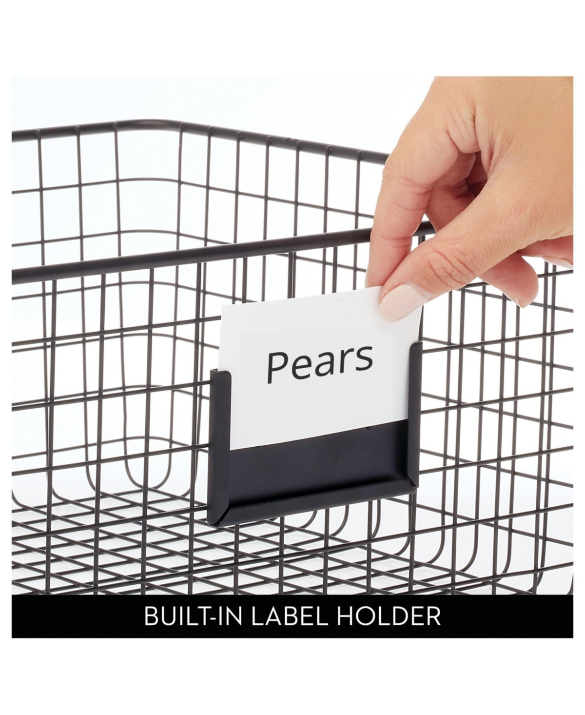 mDesign Metal Pantry Basket with Label Plate - Set of 2 - Matte Black
