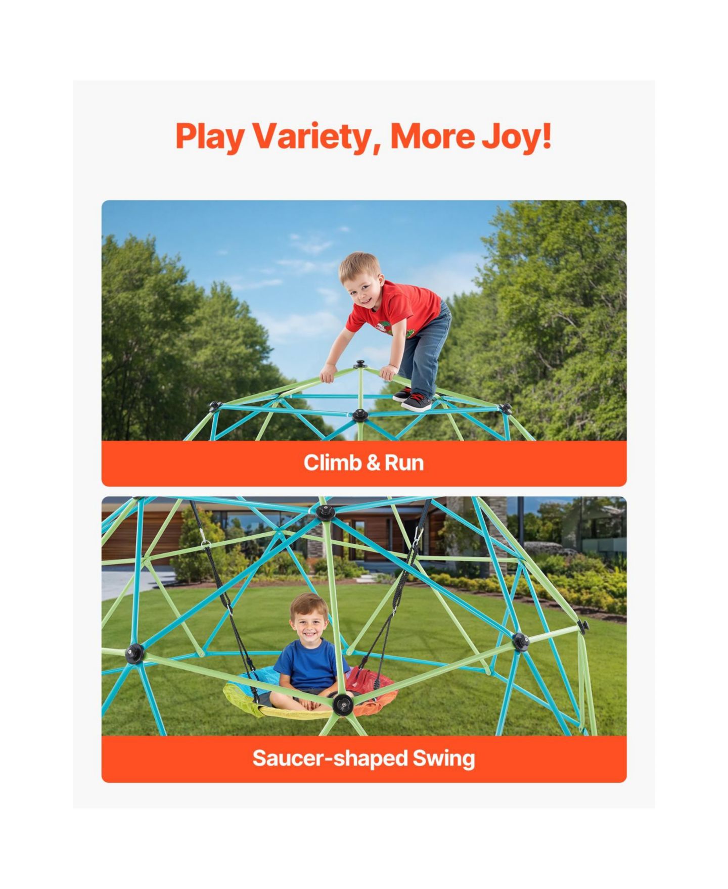 Детская игрушка Slickblue 10 Ft. Geometric Dome Climber with Saucer Swing, 1000 lbs Capacity, Ages 3-8, цвет: Зелёный / Синий — фото 9