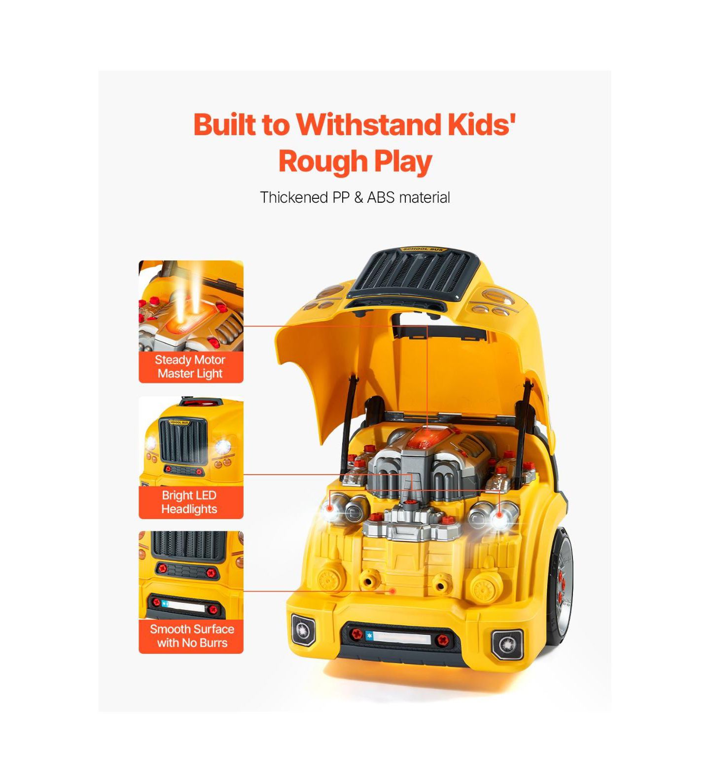 Детский игровой набор Slickblue Mechanic Car Repair 60-Piece Playset with Lights, Sounds, Steering Wheel and Horn, от 3 лет, цвет: Жёлтый — фото 4