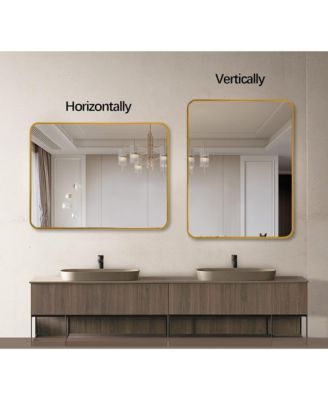 30 "x36" Rectangular Bathroom Mirror, Modern Wall Mounted Vanity Mirror with Shatterproof Film, Hangs Horizontally or Vertically (Gold)