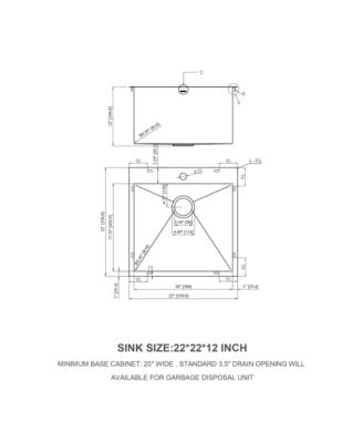 22x22x12inch Laundry Sink Topmount Stainless Steel Deep Single Bowl Utility Room Sink