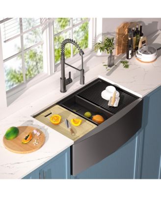 huluwat 33x22x10inch Gunmetal Black Farmhouse Workstation Kitchen Sink All In One Stainless Steel
