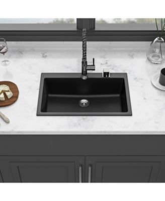huluwat Black Quartz Composite Kitchen Sink Drop In Granite