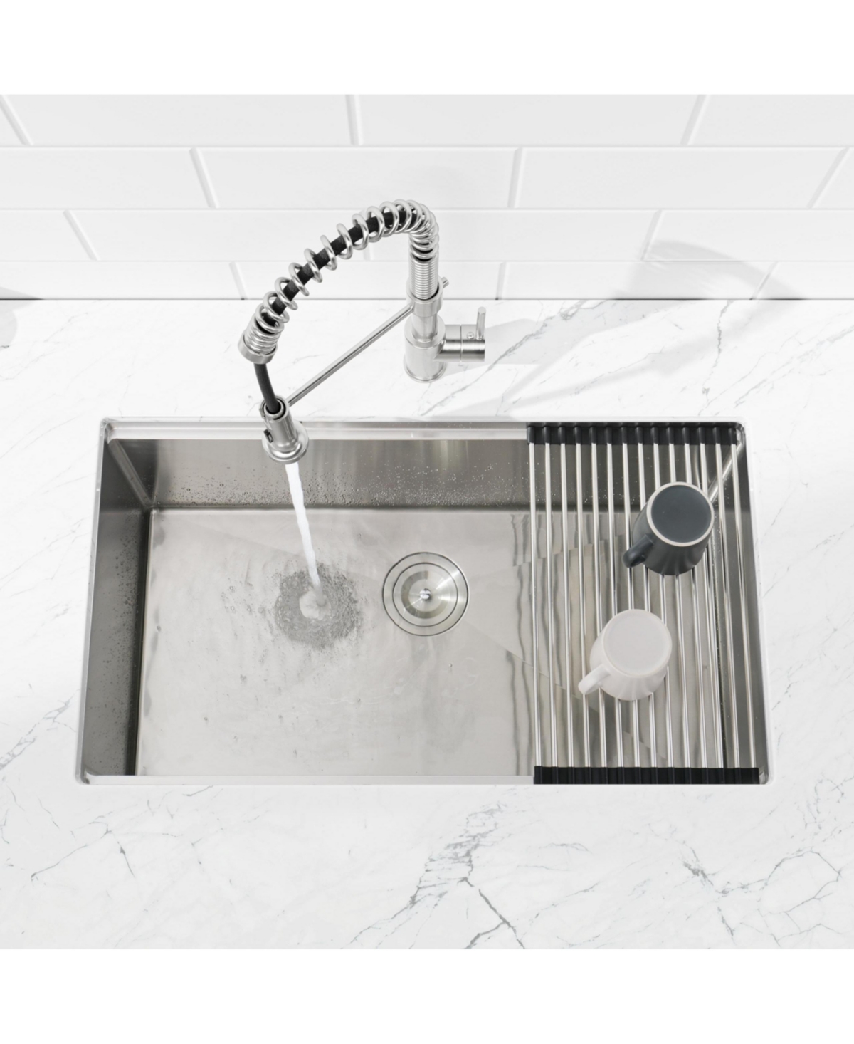 flynama 33inch Undermount Dark Gray Multifunctional Flying Rain Waterfall Single Bowl S304 Stainless Steel Handmade Kitchen Sink